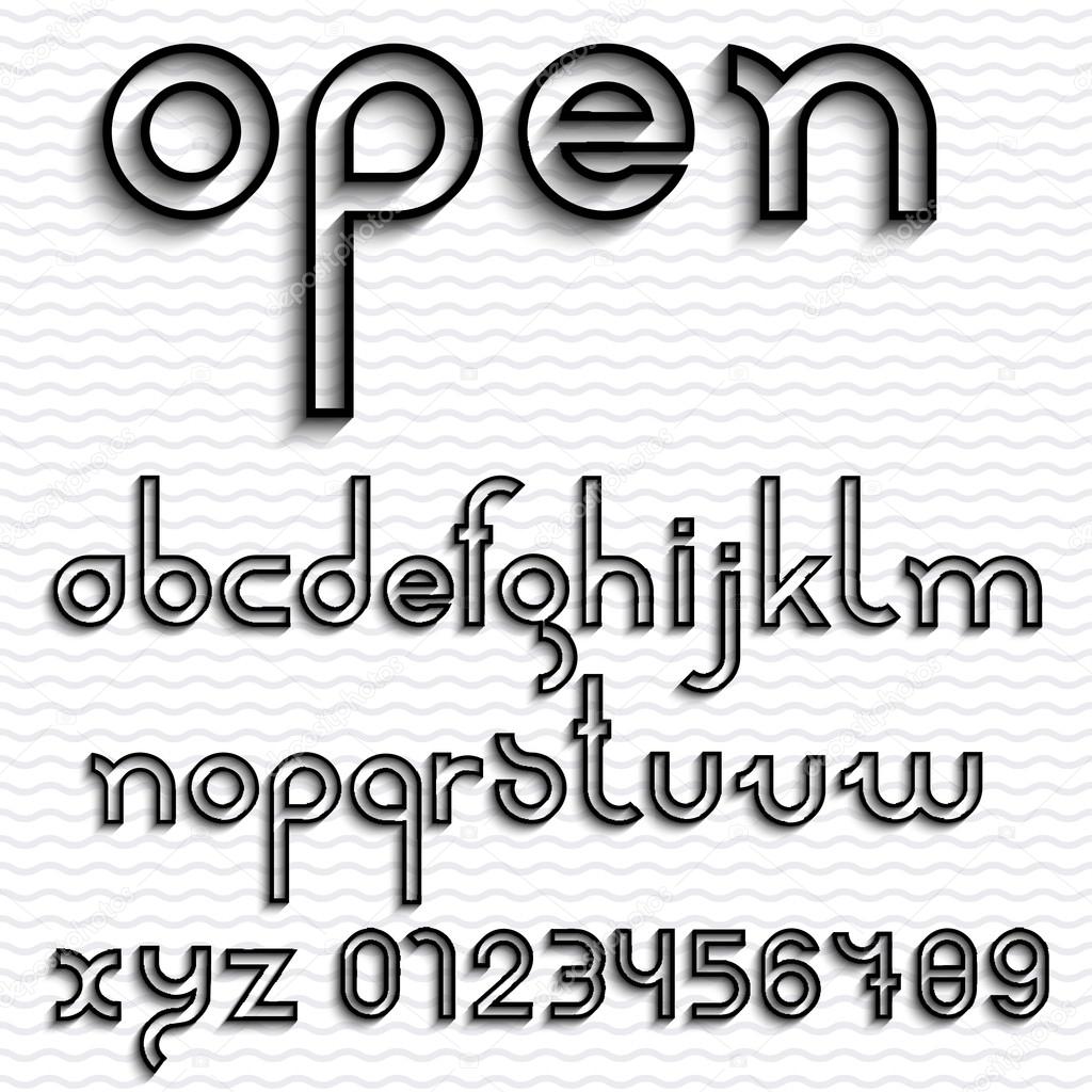 Slim outline font and numbers