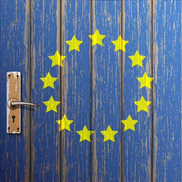 Bandera Euro pintada en puerta de madera vieja — Archivo Imágenes Vectoriales