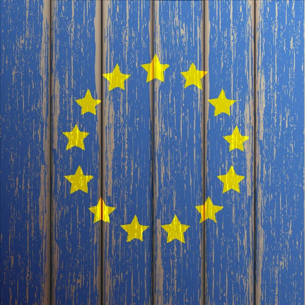 Bandera Euro pintada sobre fondo de madera viejo — Archivo Imágenes Vectoriales