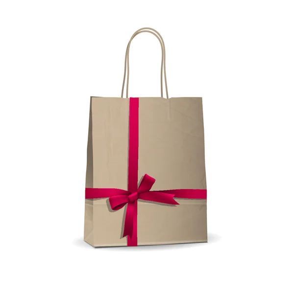 Empty shopping brown bag with tied pink ribbon — Stock Vector