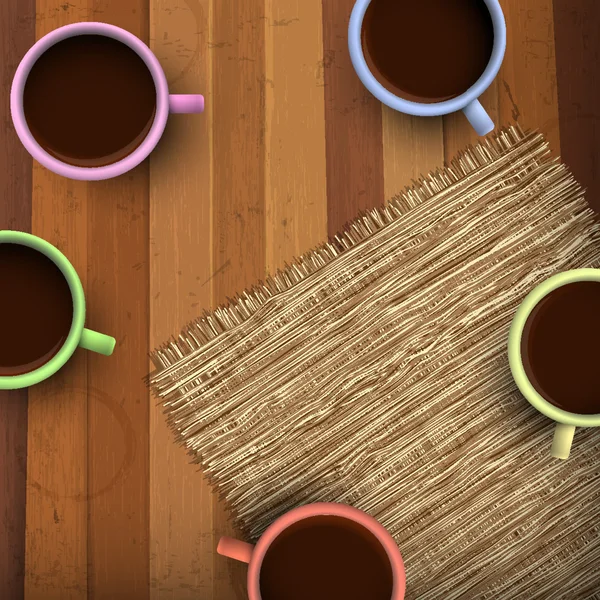 Barevný hrnek kávy na dřevěné pozadí — Stockový vektor
