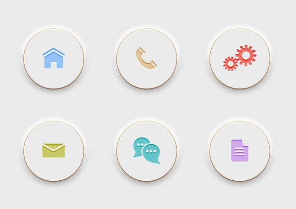 Seis iconos de la computadora en botones redondos blancos — Vector de stock