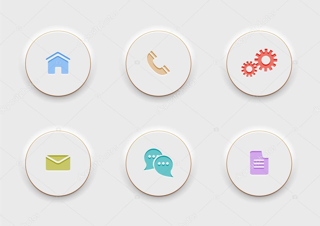 Six computer Icons on round white buttons