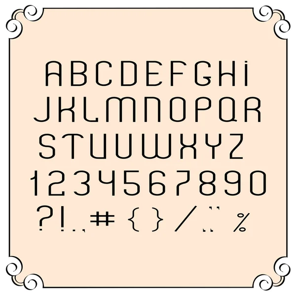 검은 간단한 글꼴, 숫자 및 문장 부호 — 스톡 벡터