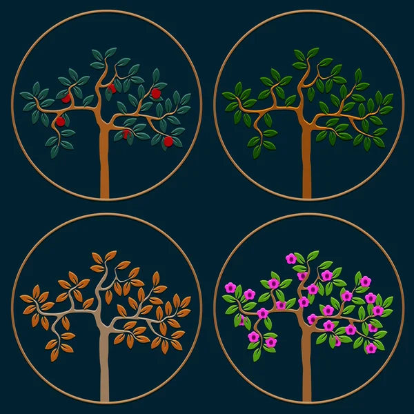 Vector set of icons seasonal trees — Stock Vector