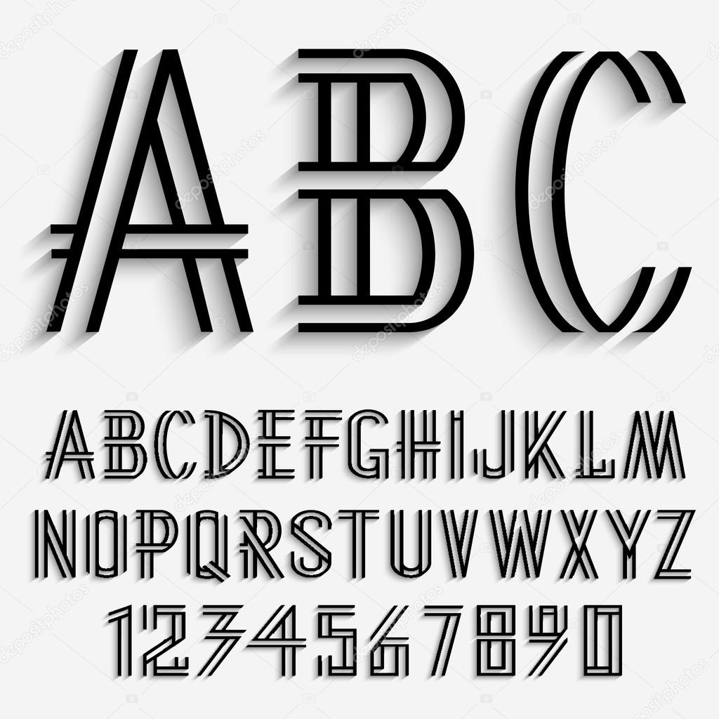 Stylish alphabet letters and numbers with shadow Vector Image