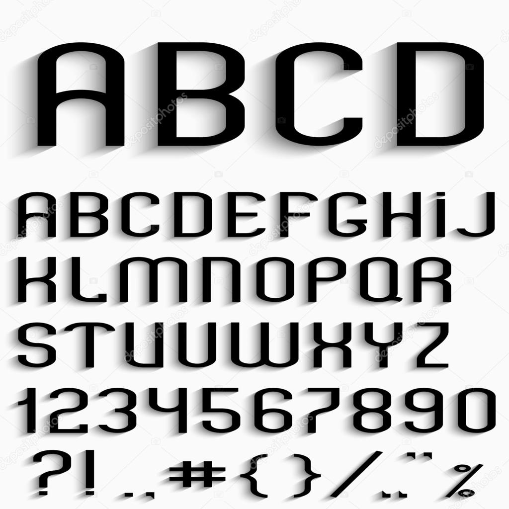 Black font with shadow, numbers and punctuation marks