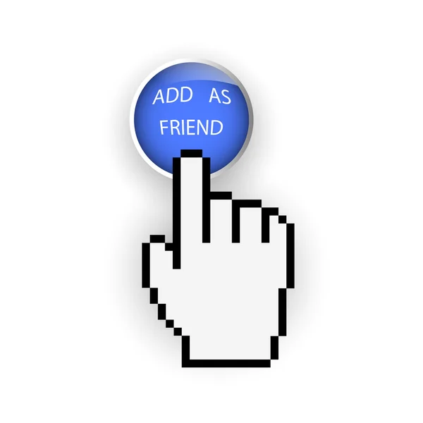 Round blue button with Add as friend and hand cursor — Stock Vector