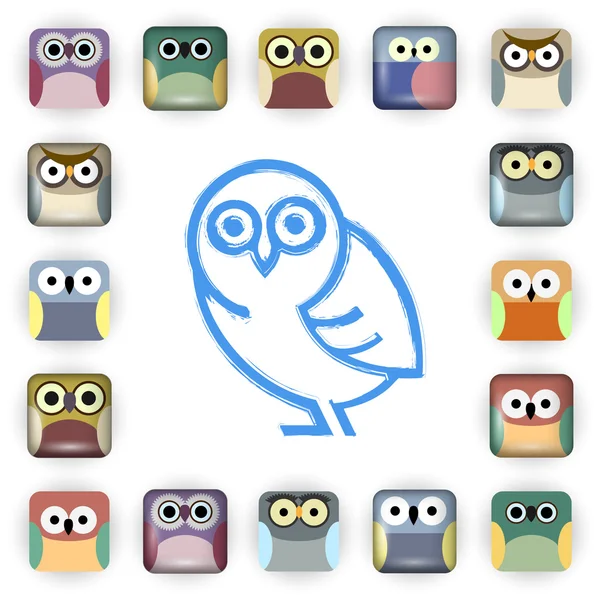 Ensemble vectoriel d'icônes de hibou — Image vectorielle