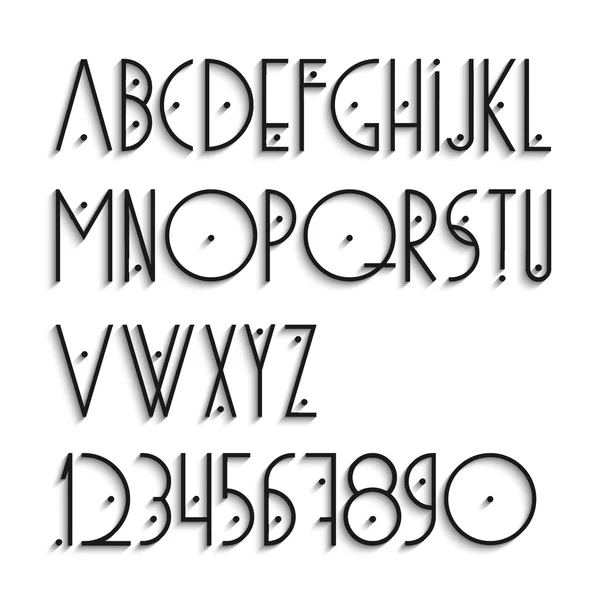 Elegante Alfabetletters en cijfers met schaduw — Stockvector