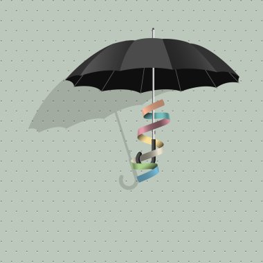 renkli kurdele ile siyah bir şemsiye