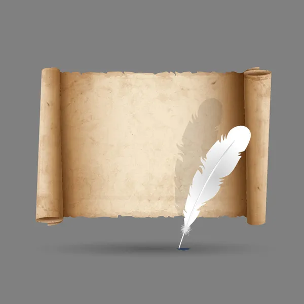 Papel de pergamino antiguo con pluma — Vector de stock