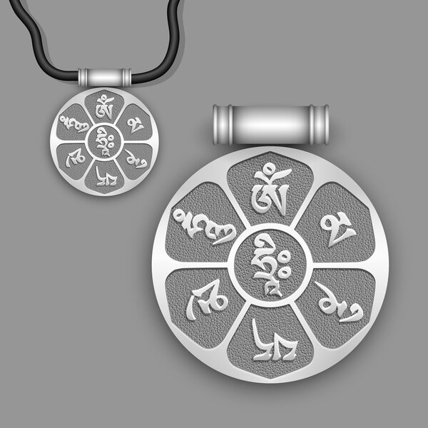 Мантра "Ом Мани Падме Хум" на серебряном кулоне
