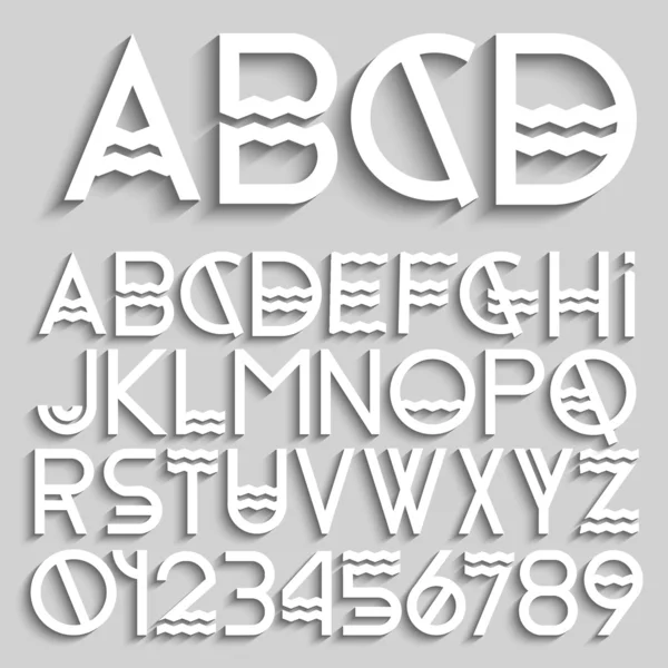 Letras y números originales blancos del alfabeto — Vector de stock