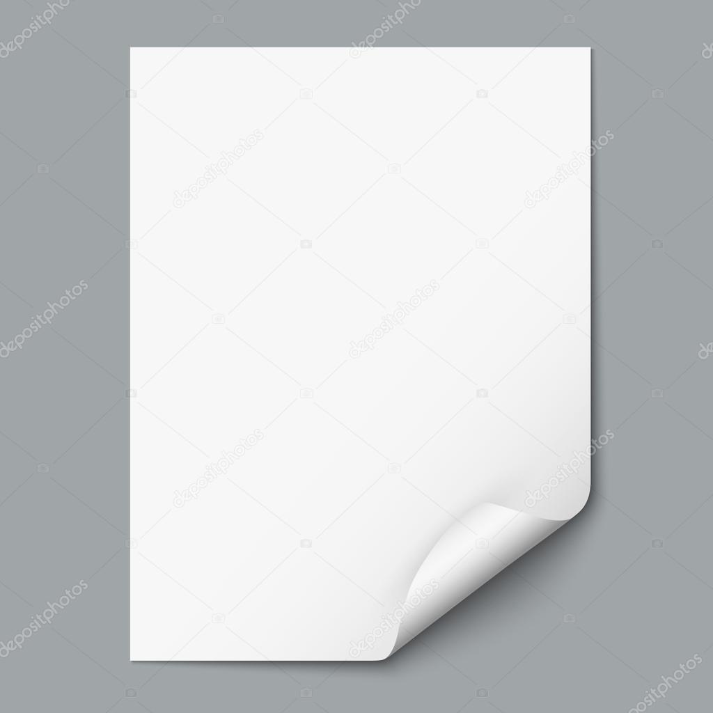 Empty paper sheet with curled corner