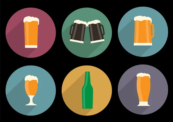 Icônes de bière avec ombre longue — Image vectorielle