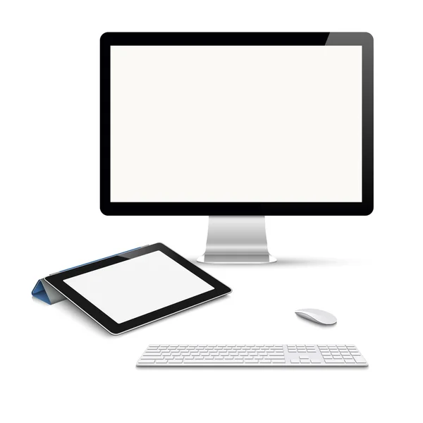 Monitor con tastiera e mous — Vettoriale Stock