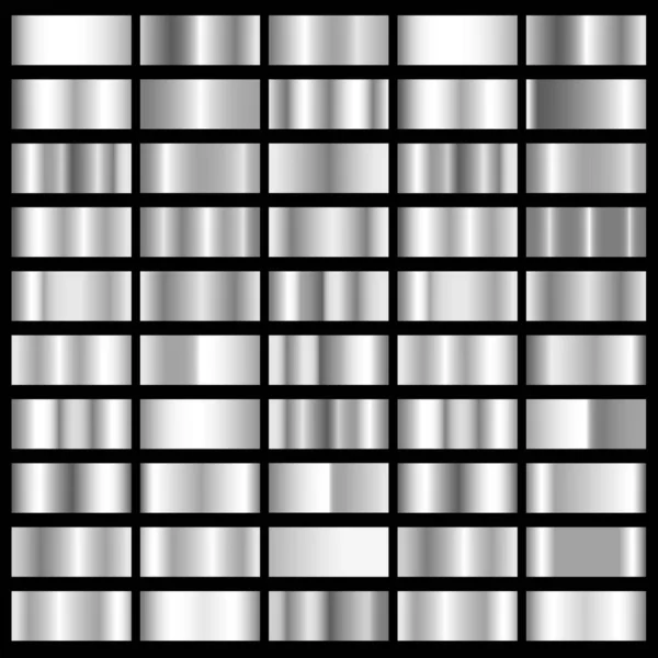 Silver Foil Horizontal Texture Gradation Backgrounds Set Vector Collection Shiny — Stock Vector