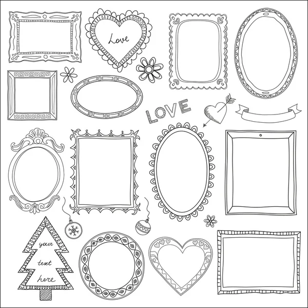 doodle kare ve öğeleri kümesi