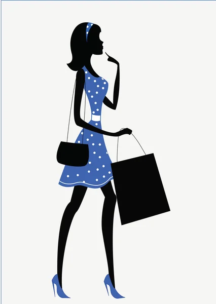 La silueta de una mujer. compras — Vector de stock