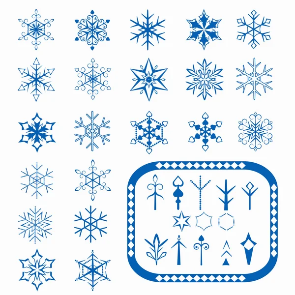 Snowflakes and elements to create new snowflakes — Stock Vector