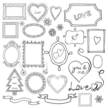 Set of doodle frames and elements for Valentine's Day. clipart