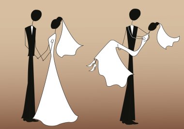 Bride and groom, stick figures vector