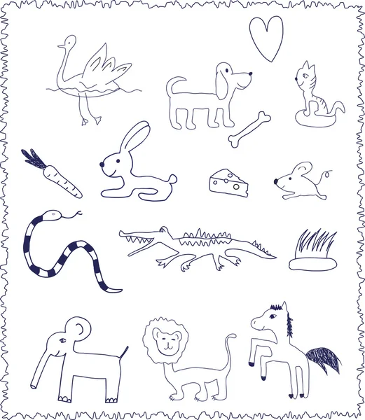 Zvířata. Doodle styl kreslení dítě — Stockový vektor