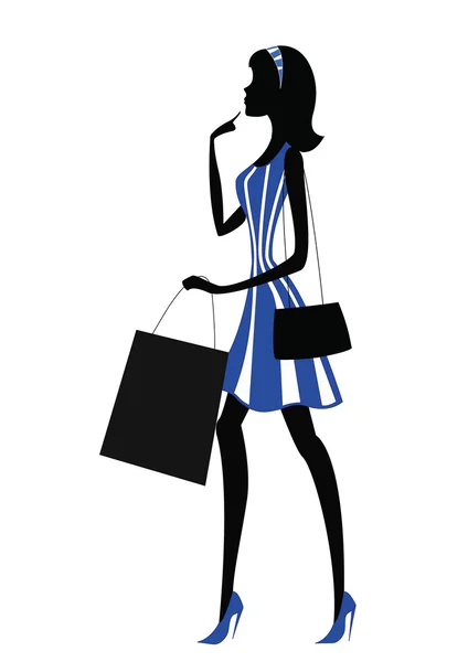 Silhouette einer Frau. Shopping im Retro-Stil — Stockvektor