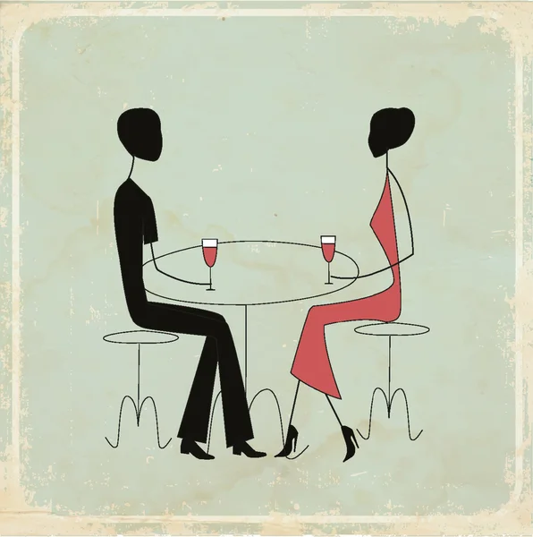 Hombre y mujer en un restaurante, tarjeta vintage — Archivo Imágenes Vectoriales