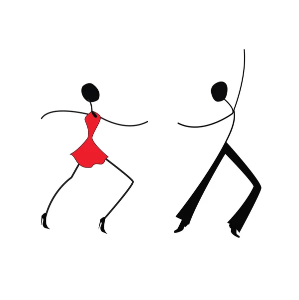 Dancing man and woman, stick figure — Stock Vector