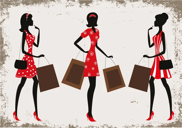 Silhouettes d'une femme faisant du shopping — Image vectorielle