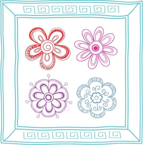 Set of colorful doodle hand-drawn flowers — Stock Vector