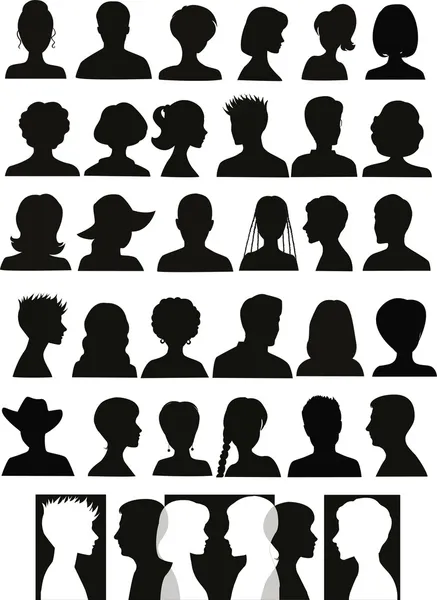 30 siluetas de cabeza — Vector de stock