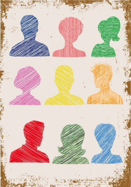 Colorful head silhouettes with scribble effect — Stock Vector