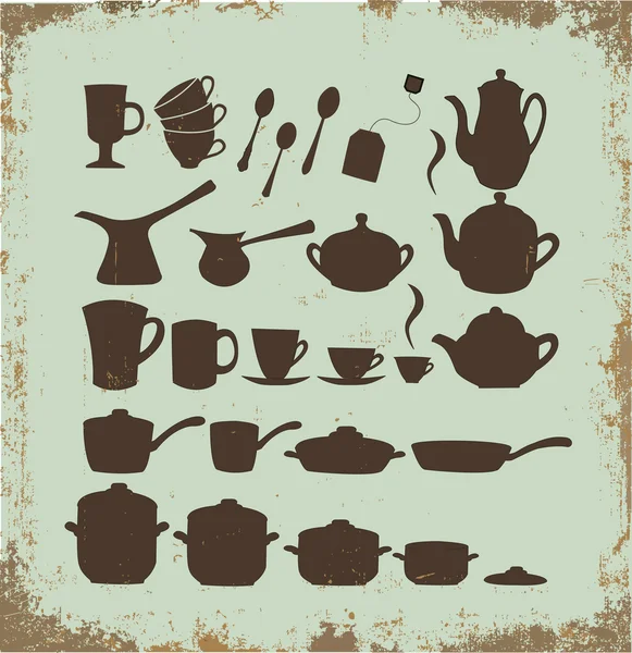 Set da tè, caffè e pentole — Vettoriale Stock