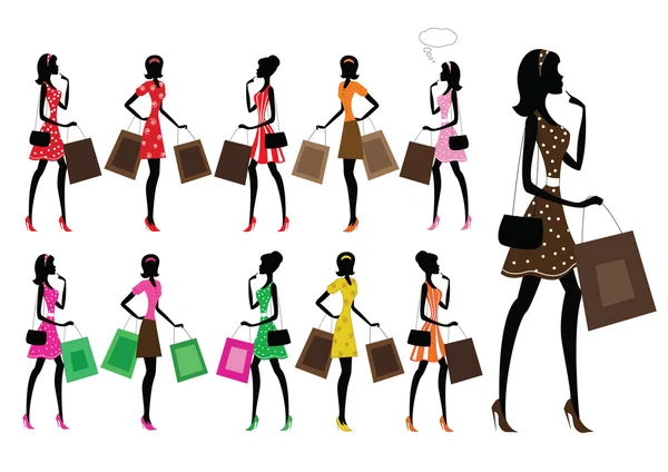 Silhouettes de femmes faisant du shopping . — Image vectorielle