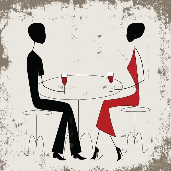 Couple in a restaurant, stick figures — Stock Vector