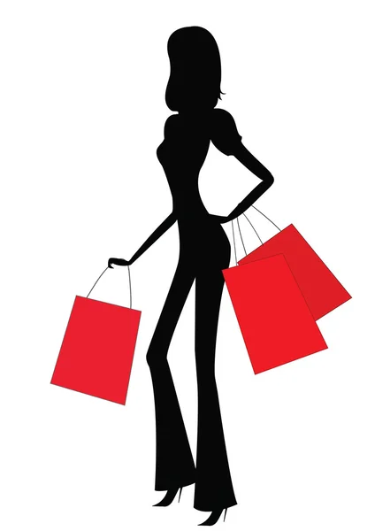 Silhuetten av en kvinna. shopping — Stock vektor