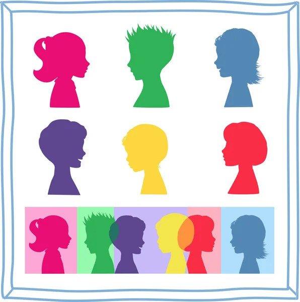 Colorful children silhouettes and banner — Stock Illustration Colorful children silhouettes and banner Royalty Free Stock Vectors