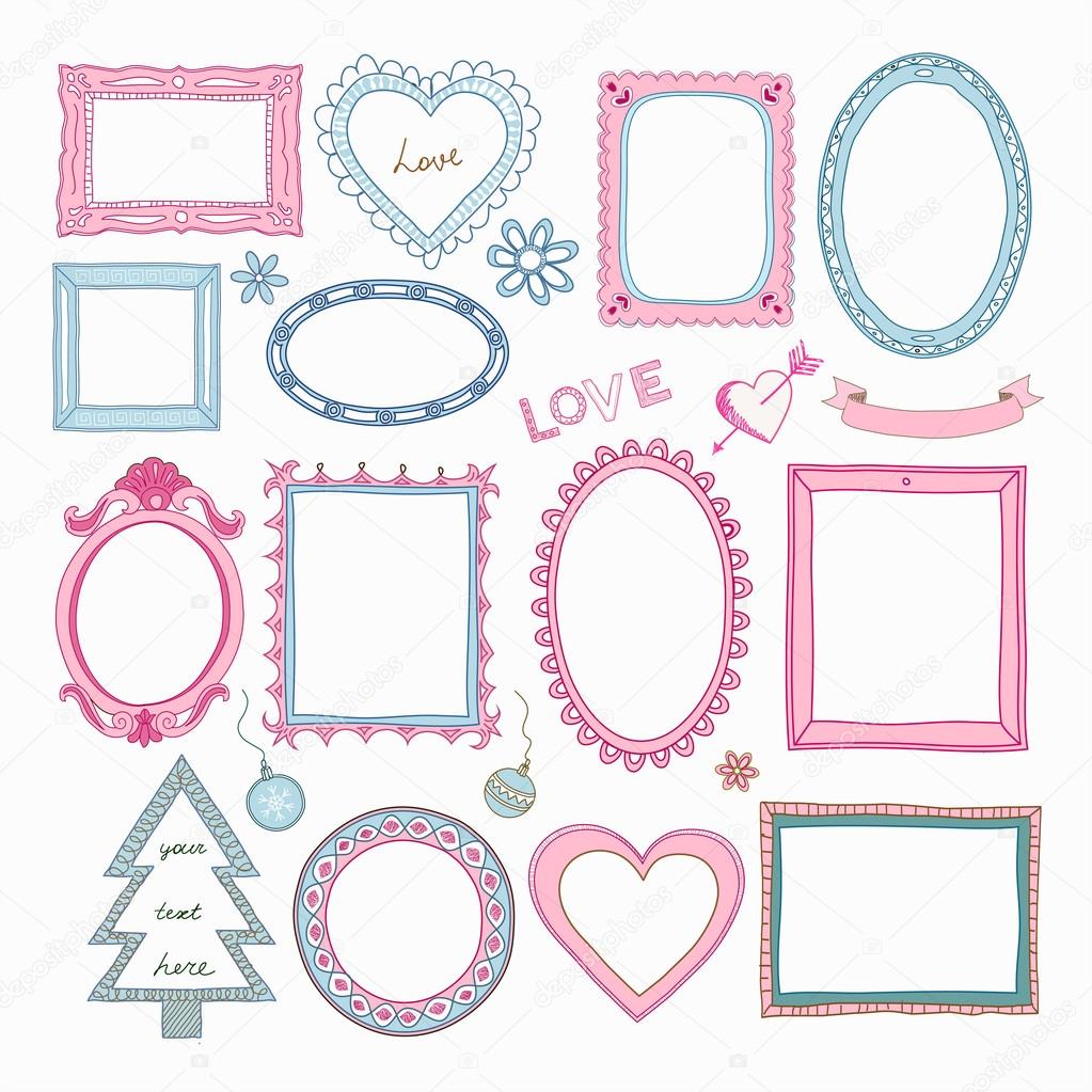 Set of doodle frames and other elements