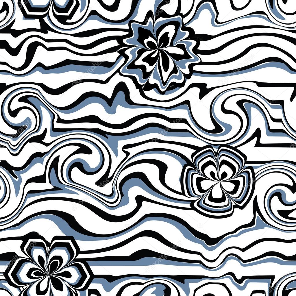 Seamless pattern with waves and flowers