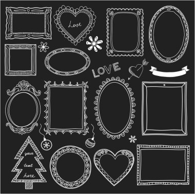 doodle kare ve farklı öğeleri kümesi