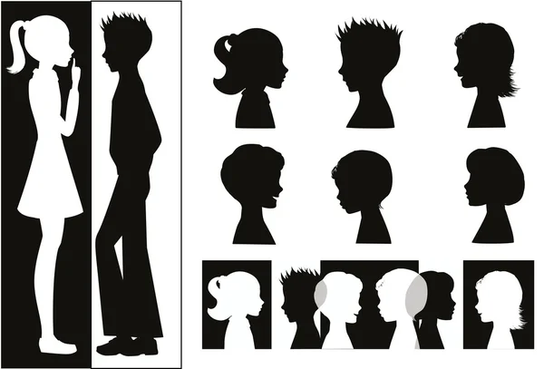 Children silhouettes and banner — Stock Vector