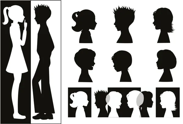 Kinderen silhouetten en banner — Stockvector