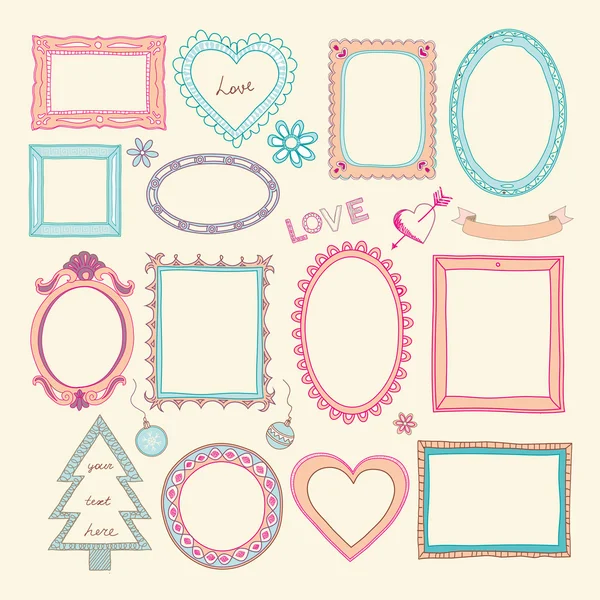Set of doodle frames and other elements — Stock Vector