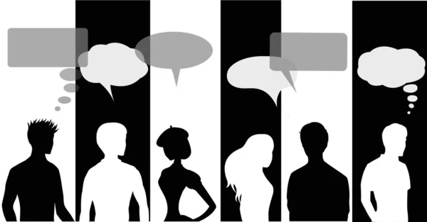 People silhouettes and speech bubbles. — Stock Vector