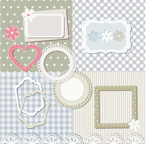 Scrapbook elements and set of seamless backgrounds