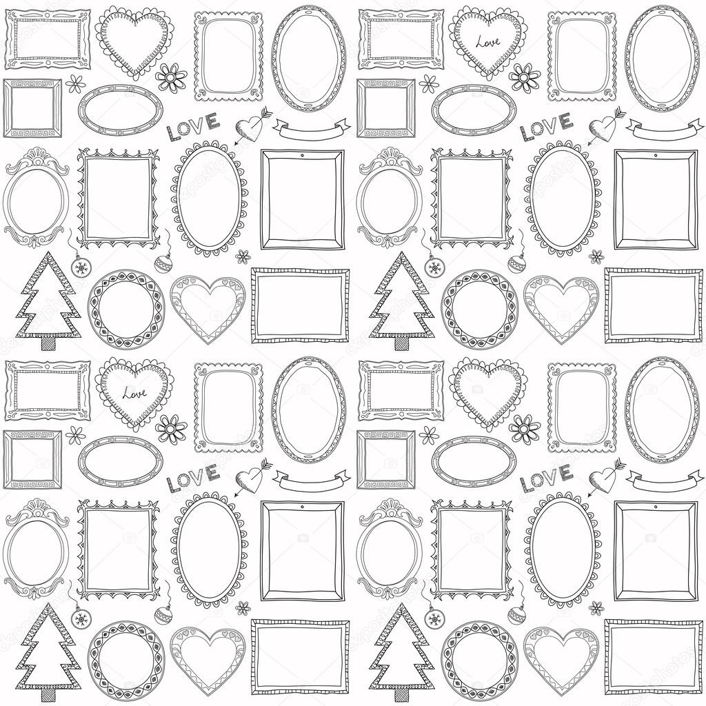 Seamless doodle frame set