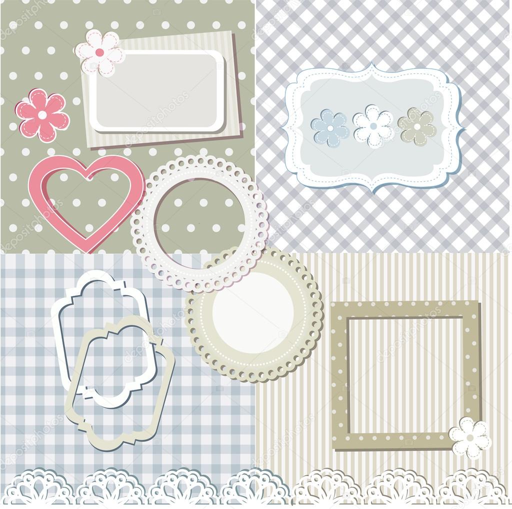 Scrapbook elements and set of seamless backgrounds
